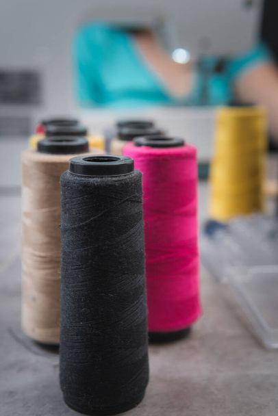 Sample of cone yarn, cotton, linen yarn, colored yarn, textiles - Photo, Image