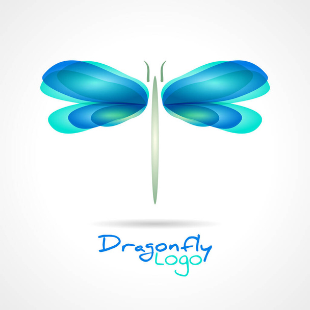 Dragonfly επίπεδη εικονίδιο με μαλακά χρώματα μετάβασης φτερά. Αφηρημένο φωτεινό πρότυπο λογότυπο. Σχεδιασμός διάνυσμα απεικόνιση άγριας ζωής. - Διάνυσμα, εικόνα