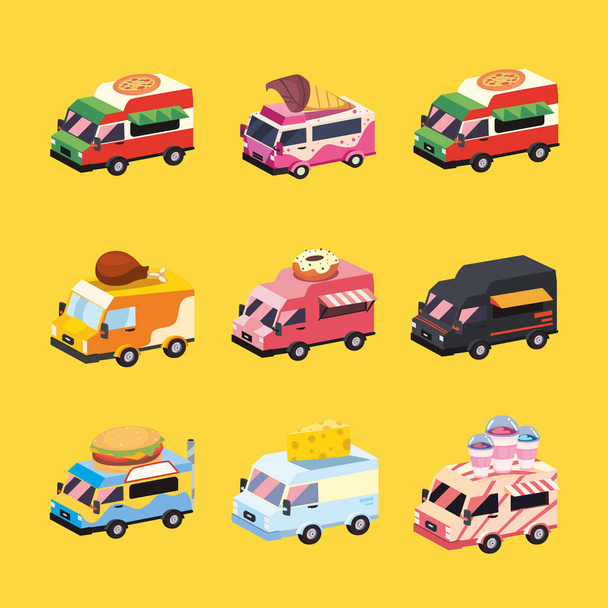 conjunto de ícone de caminhões alimentos - Vetor, Imagem