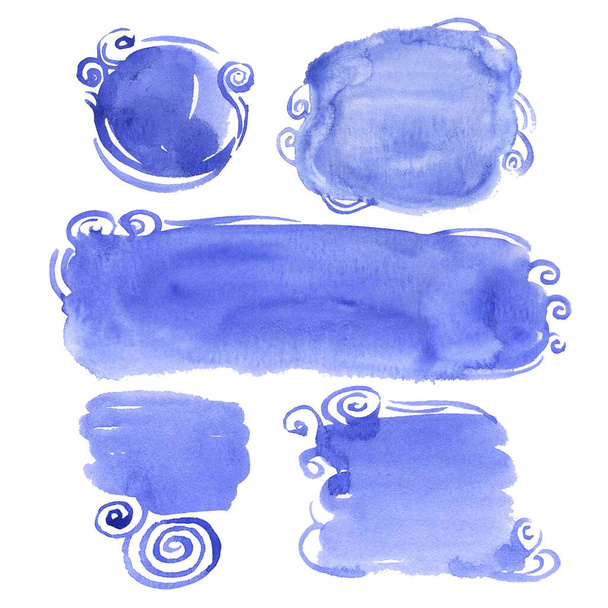 Abstract Spot watercolor on white background. Splash in the paper. Blue Spots freehand drawing frame - Foto, immagini