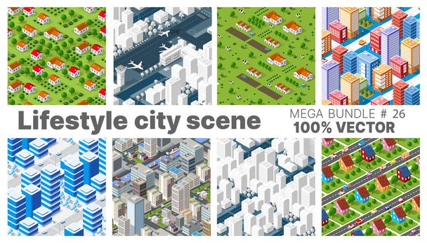ライフスタイルシーンが都市をテーマにイラストをセット - ベクター画像