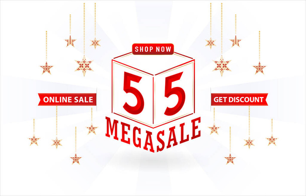 5.5 sale, MEGA SALE, 3d sale cube text, Cube model number sign red ribbon with isolated background, online shop sign, for poster, flyer, social media banner, label promotion store, web banner - Vector, afbeelding