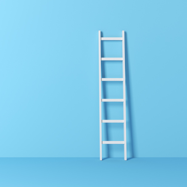 White wood ladder isolated on blue background. 3d illustration. - Photo, Image