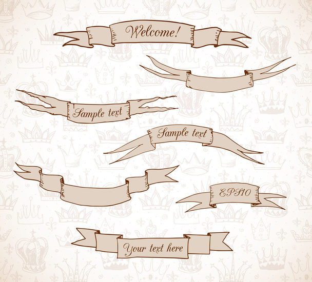 Set of sketch ribbon banners - Vector, Image