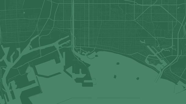 Koyu yeşil Long Beach şehri vektör arkaplan haritası, sokaklar ve su haritası çizimi. Geniş ekran oranı, dijital düz tasarım sokak haritası. - Vektör, Görsel
