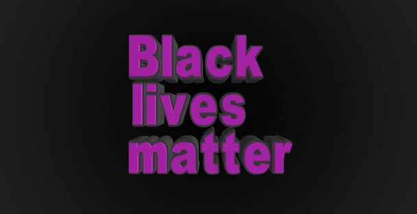 Объемно-фиолетовый текст Черные жизни имеют значение. Фиолетовые объемные буквы, 3D иллюстрация, на черном фоне. Социальные лозунги и права человека. - Фото, изображение
