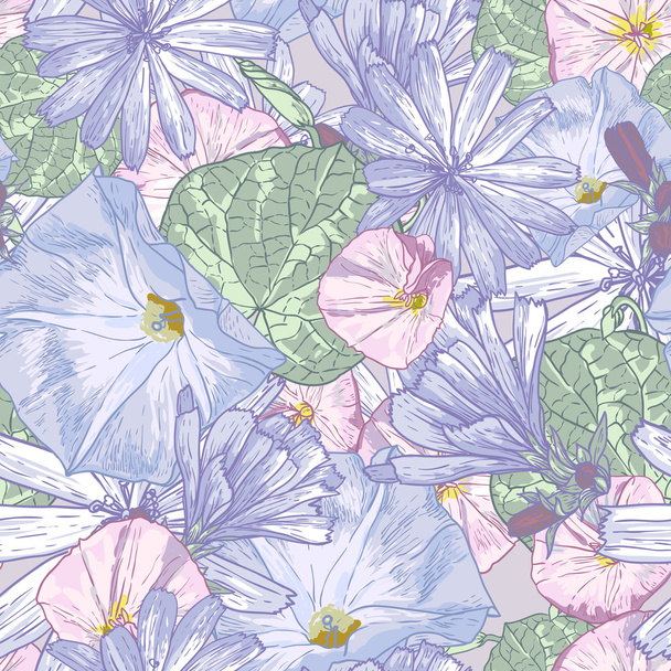 Summer seamless pattern with wildflowers. - Vector, Image