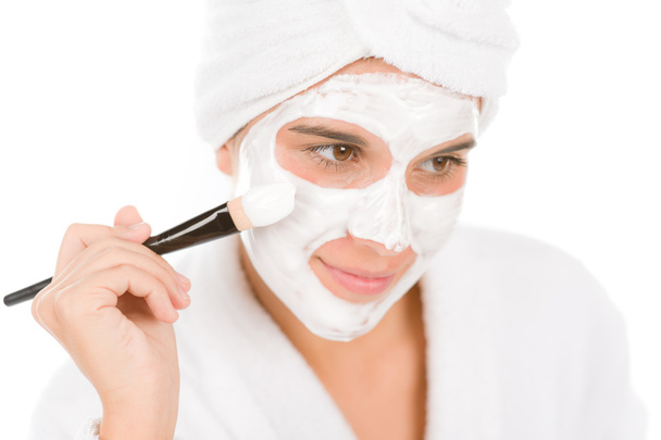 Teenager problem skin care - woman facial mask - Photo, Image
