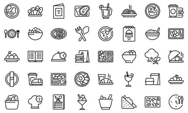 Business lunch icons set, outline style - Vetor, Imagem