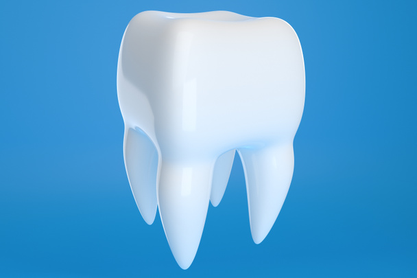 青い背景に歯のイメージ。3Dレンダリング. - 写真・画像