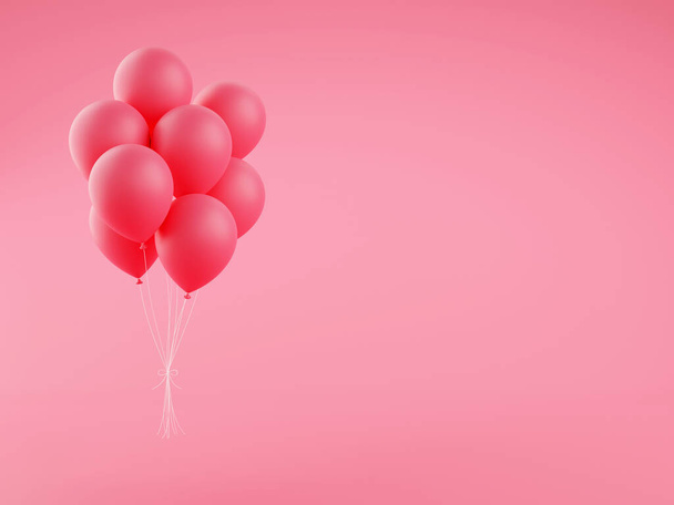 ピンクの休日風船3Dレンダリングイラストで背景にコピースペース. - 写真・画像
