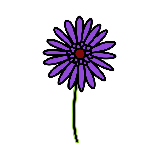 Gerbera-Sketch. Gekritzelte Blume mit Stiel. Vektor handgezeichnete farbige Illustration.  - Vektor, Bild