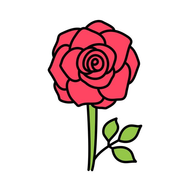 Fleur de caniche rose avec tige et feuille. Croquis vectoriel en couleur dessiné à la main.  - Vecteur, image