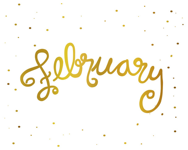 golden cursive february lettering with golden dots - Vector, Image