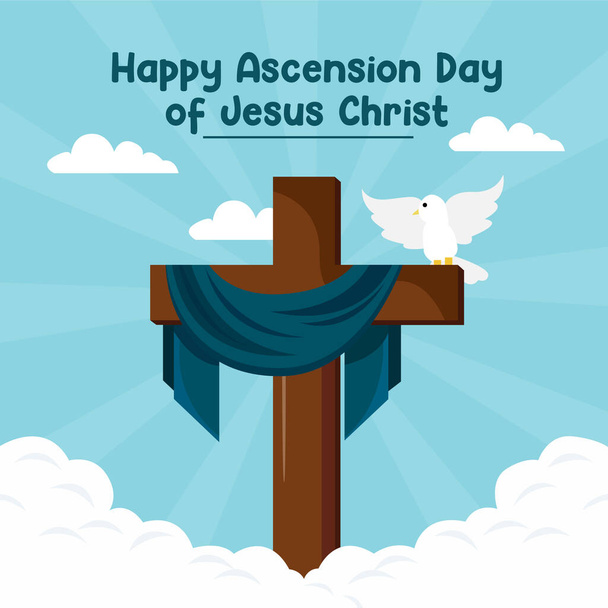ilustración del feliz día de la Ascensión de Jesucristo, con la cruz y Jesucristo que asciende al cielo. Diseño de vector plano estilo. - Vector, Imagen