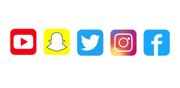 Sosyal medya simgeleri - instagram, facebook, twitter, youtube, snapchat vektörü. - Vektör, Görsel