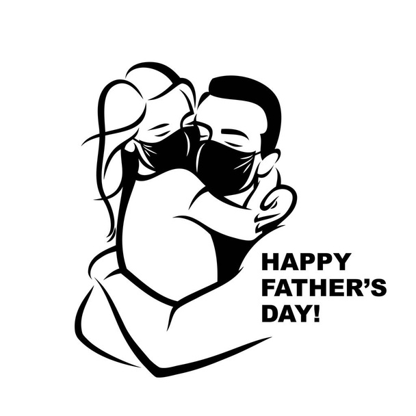 coronavirus and happy father day concept father and daughter in masks vector illustration  - Vektor, obrázek