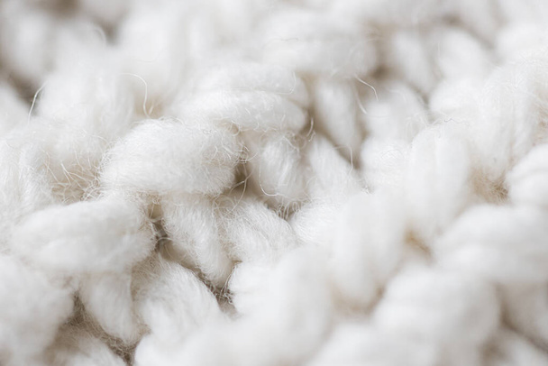 Macro photo, White woolen knitting closeup background - Фото, зображення