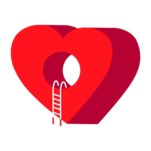3D καρδιά με μια στρογγυλή τρύπα και μια σκάλα επισυνάπτεται απλή απεικόνιση στοιχείο σε λευκό φόντο. - Φωτογραφία, εικόνα