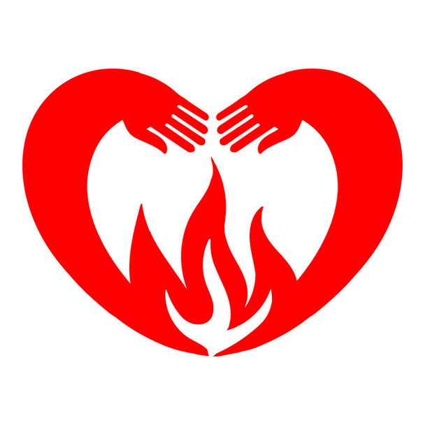 Corazón ardiente manos en forma de corazón abrazan la llama - Foto, Imagen