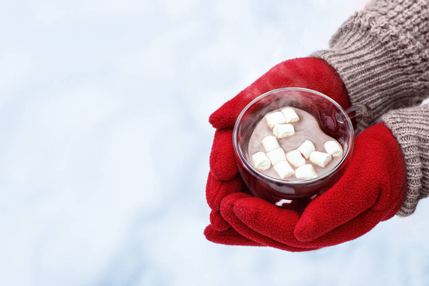 woman hands holding cup of hot cocoa - Foto, Imagen