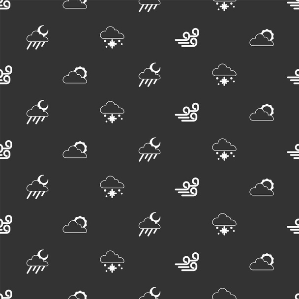 Coucher Temps venteux, Soleil et nuages, Nuage avec pluie lune et neige sur un motif sans couture. Vecteur - Vecteur, image