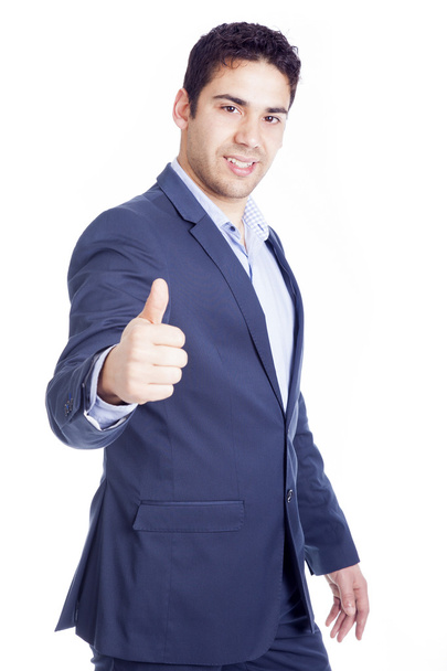 Handsome business man with thumb up, isolated on white backgroun - Foto, Imagen