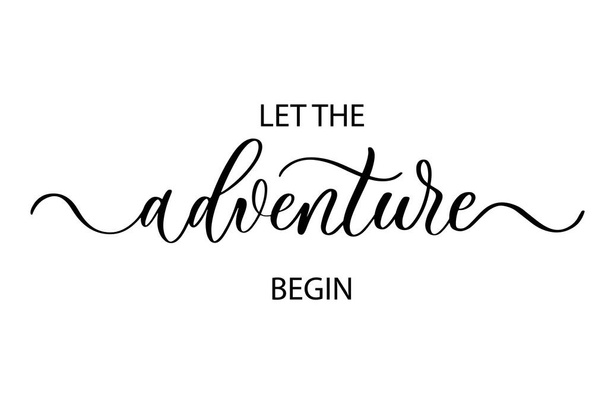 Let the adventure begin - Cute hand drawn nursery poster with lettering in scandinavian style. - Vector, afbeelding