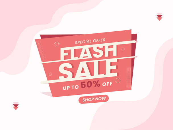Flash Sale Poster Design With 50% Discount Offer On Pink And White Background. - ベクター画像