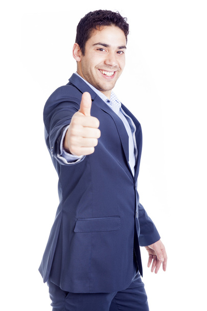 Happy business man with thumb up, isolated on white background - Foto, Imagem
