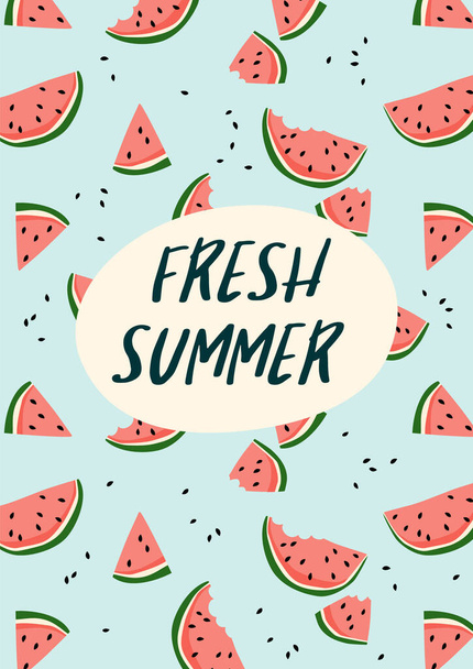 Vector illustration with watermelons. Summer holliday, juice, fruit. - Вектор,изображение