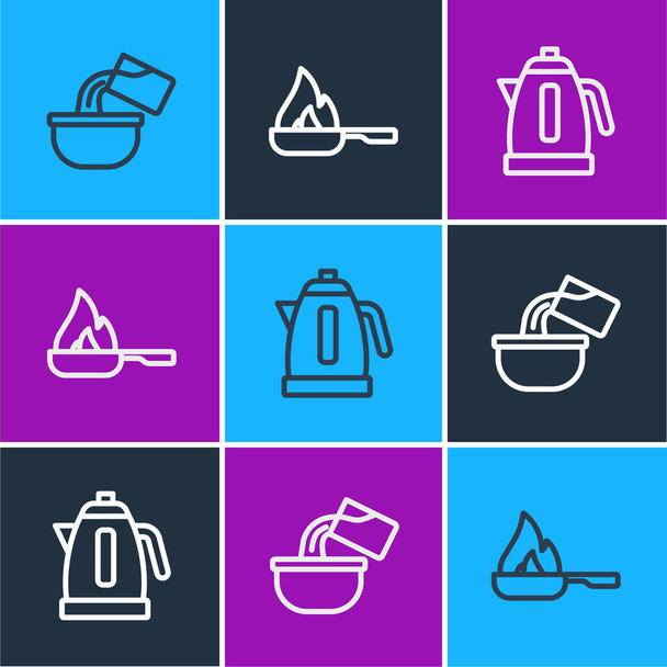 Set line Saucepan, Electric kettle and Frying icon. Vector - Vector, Image