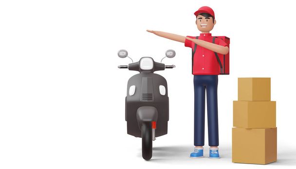 Entrega hombre haciendo dabbin con motocicleta, 3d renderizado - Foto, Imagen