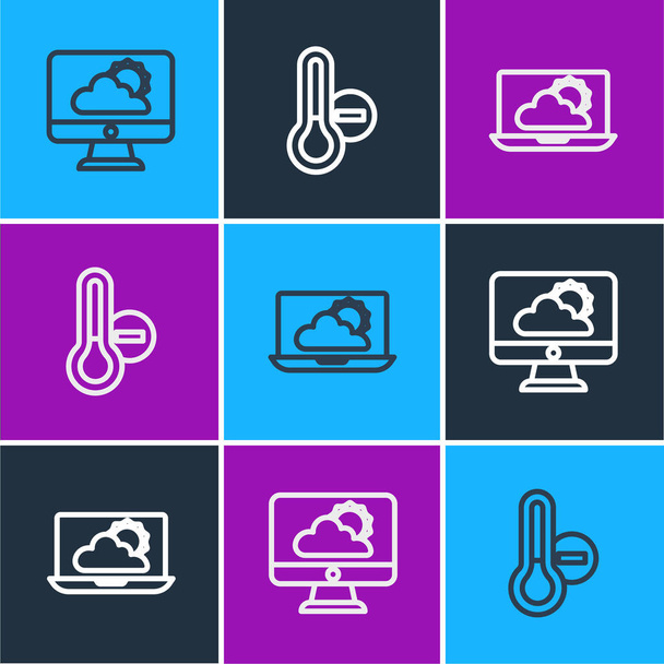 Set line Weather forecast,  and Meteorology thermometer icon. Vector - Vector, Image