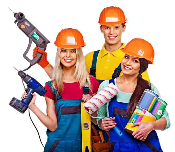 Группа строителей со строительными инструментами
. - Фото, изображение