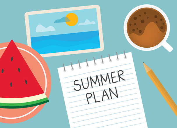 summer plan written in notebook- vector illustration - Διάνυσμα, εικόνα
