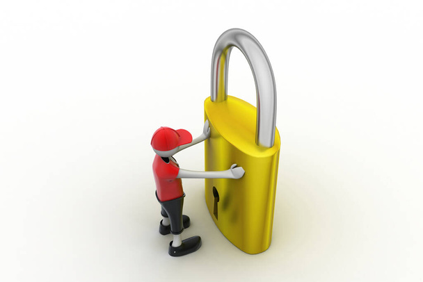 3D man holding a   padlock - Photo, Image