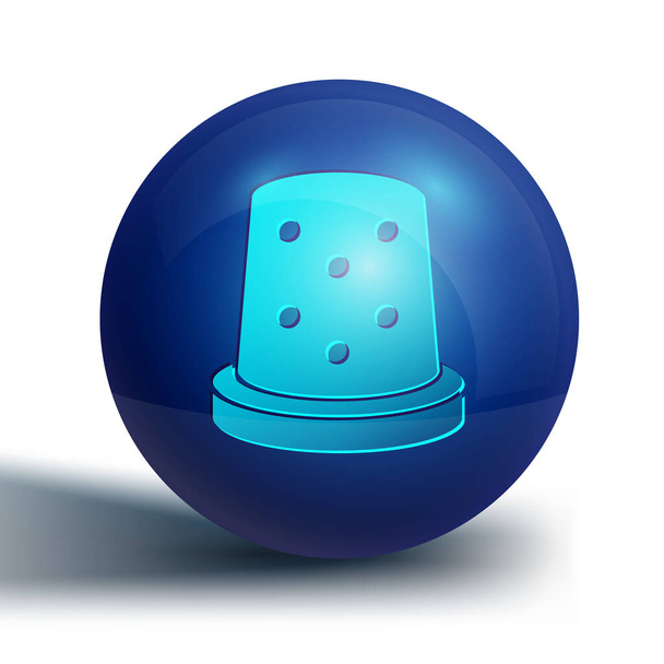 Blauwe vingerhoed voor naaipictogram geïsoleerd op witte achtergrond. Blauwe cirkel knop. Vector. - Vector, afbeelding