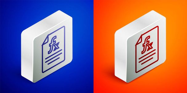 Isometric line Function mathematical symbol icon isolated on blue and orange background. Silver square button. Vector. - Vector, Image