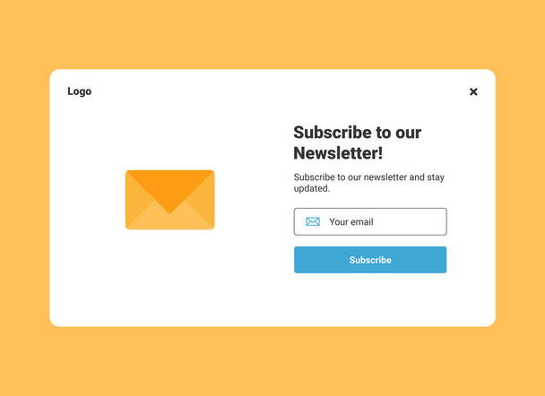 UI design sito web banner modello di email marketing con lettera nella busta per iscriversi alla newsletter - Vettoriali, immagini