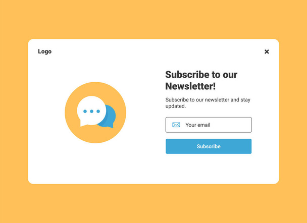 Plantilla de banner del sitio web de diseño de interfaz de usuario de email marketing con mensajes de burbuja de voz para suscribirse al boletín - Vector, imagen