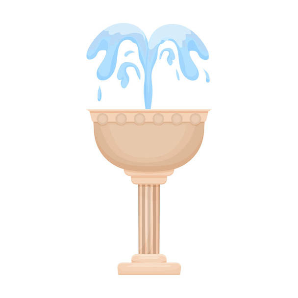 Fuente, decoración de ciudad o jardín con salpicaduras de agua en estilo de dibujos animados aislados sobre fondo blanco. Diseño redondo clásico, clip art. - Vector, Imagen
