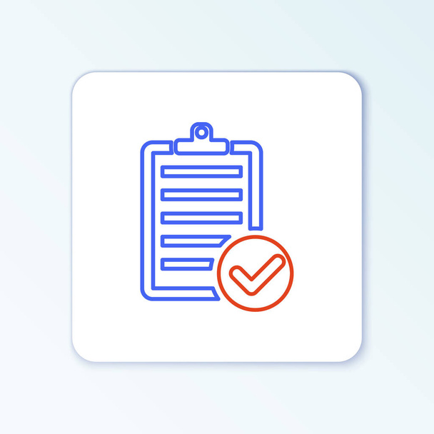 Line Verification of delivery list clipboard and pen icon isolated on white background (en inglés). Concepto de esquema colorido. Vector - Vector, imagen
