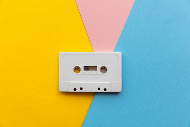 vintage white cassette tape on a colourful background - Zdjęcie, obraz