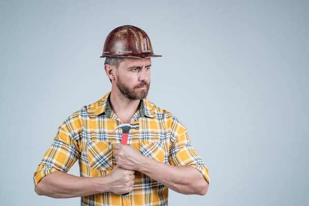 mature man wear checkered shirt. professional constructor ready. builder engineer. - Photo, Image