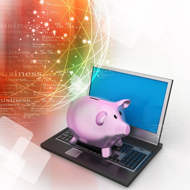 Piggy bank with laptop - Photo, Image