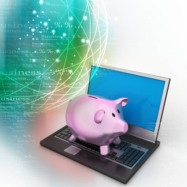 Piggy bank z laptopem - Zdjęcie, obraz