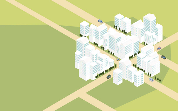 Image de la ville, illustration isométrique de la ville du bâtiment d'un point de vue d'oiseau - Vecteur, image