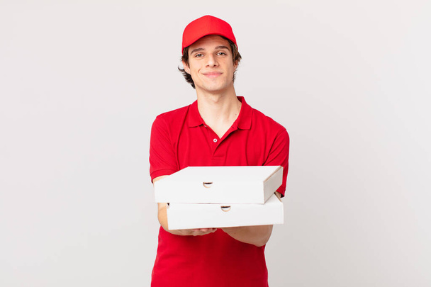 pizza deliver man smiling happily with friendly and  offering and showing a concept - Foto, immagini