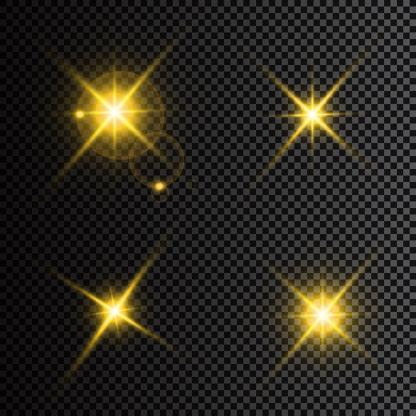 Ilustración vectorial de rayos de luz de llamarada abstracta. Un conjunto de estrellas, luz y resplandor. rayos y brillo. - Vector, Imagen